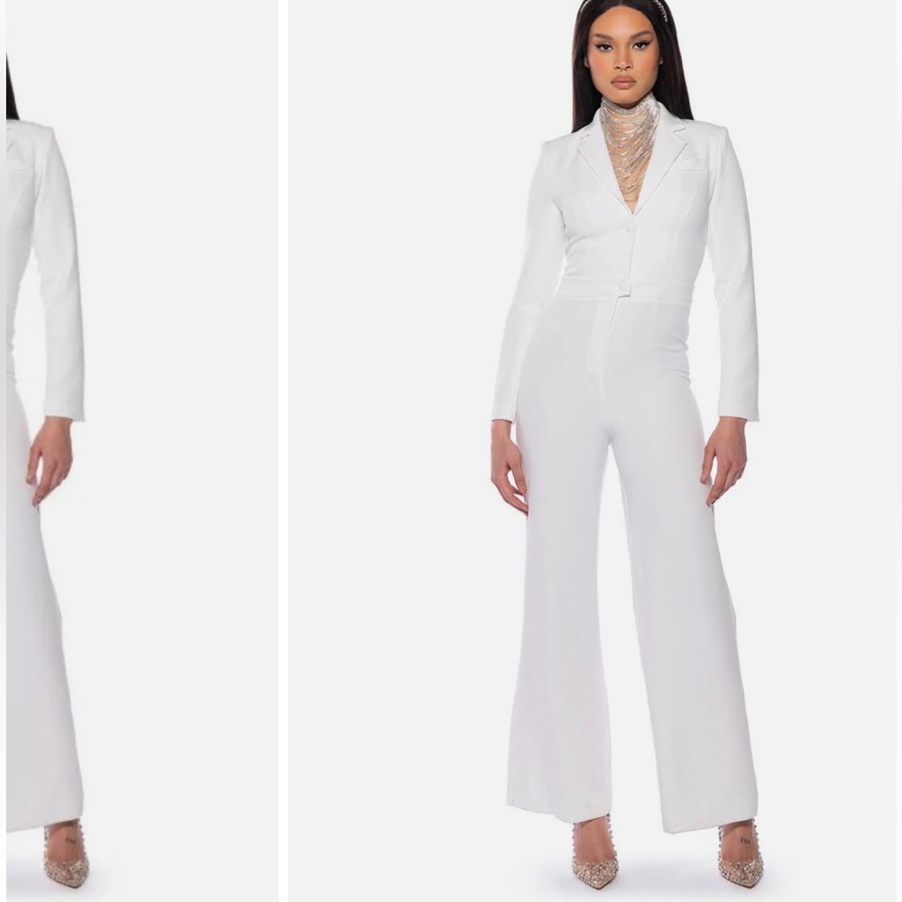 hot damn giddy up! sassy white jumpsuit with stretch!